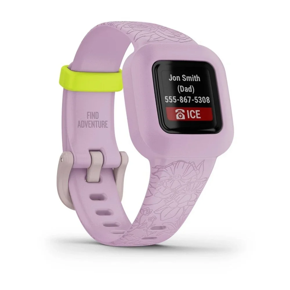 New Garmin Vivofit Jr. 3 Kids Fitness Tracker Walking Swimming Lilac Floral